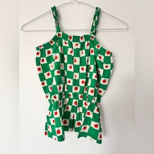 Bobo Choses Green Romper with Red Apple Design